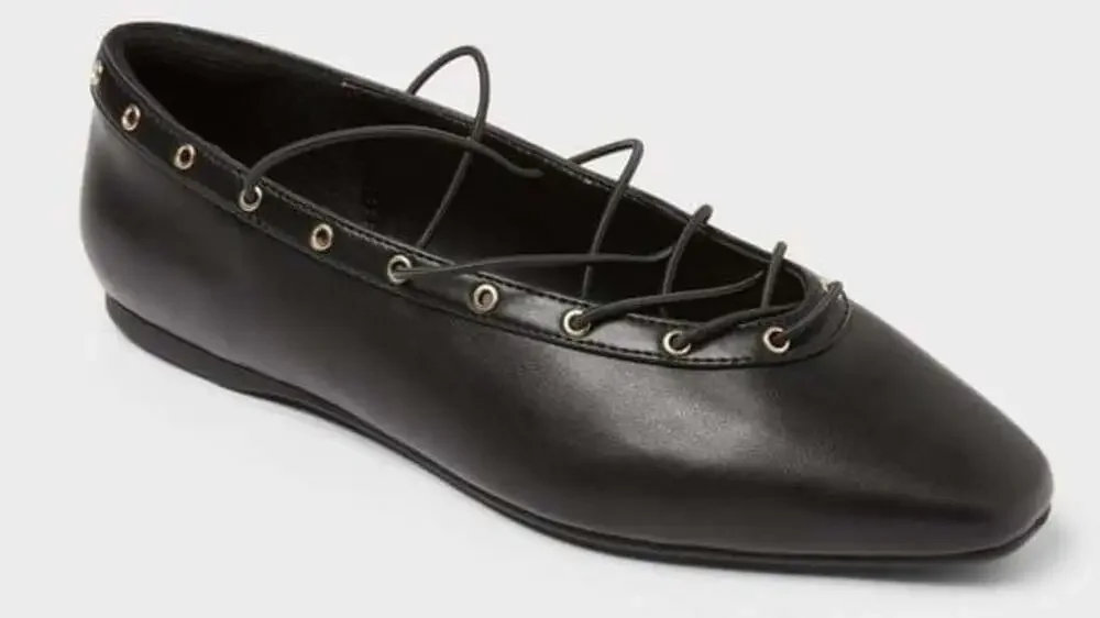 Wild Fable Black Lace-Up Pointed Toe Ballet Flats